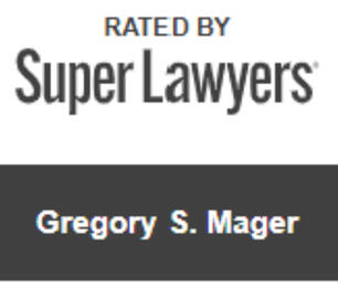 Super Lawyers “Rated By” badge recognizing Gregory S. Mager.